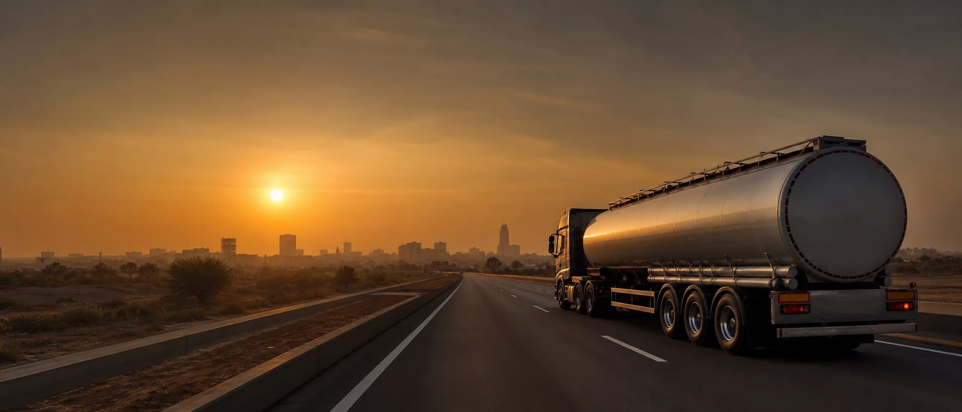 Camion-citerne moderne en mouvement sur un axe routier ouest-africain