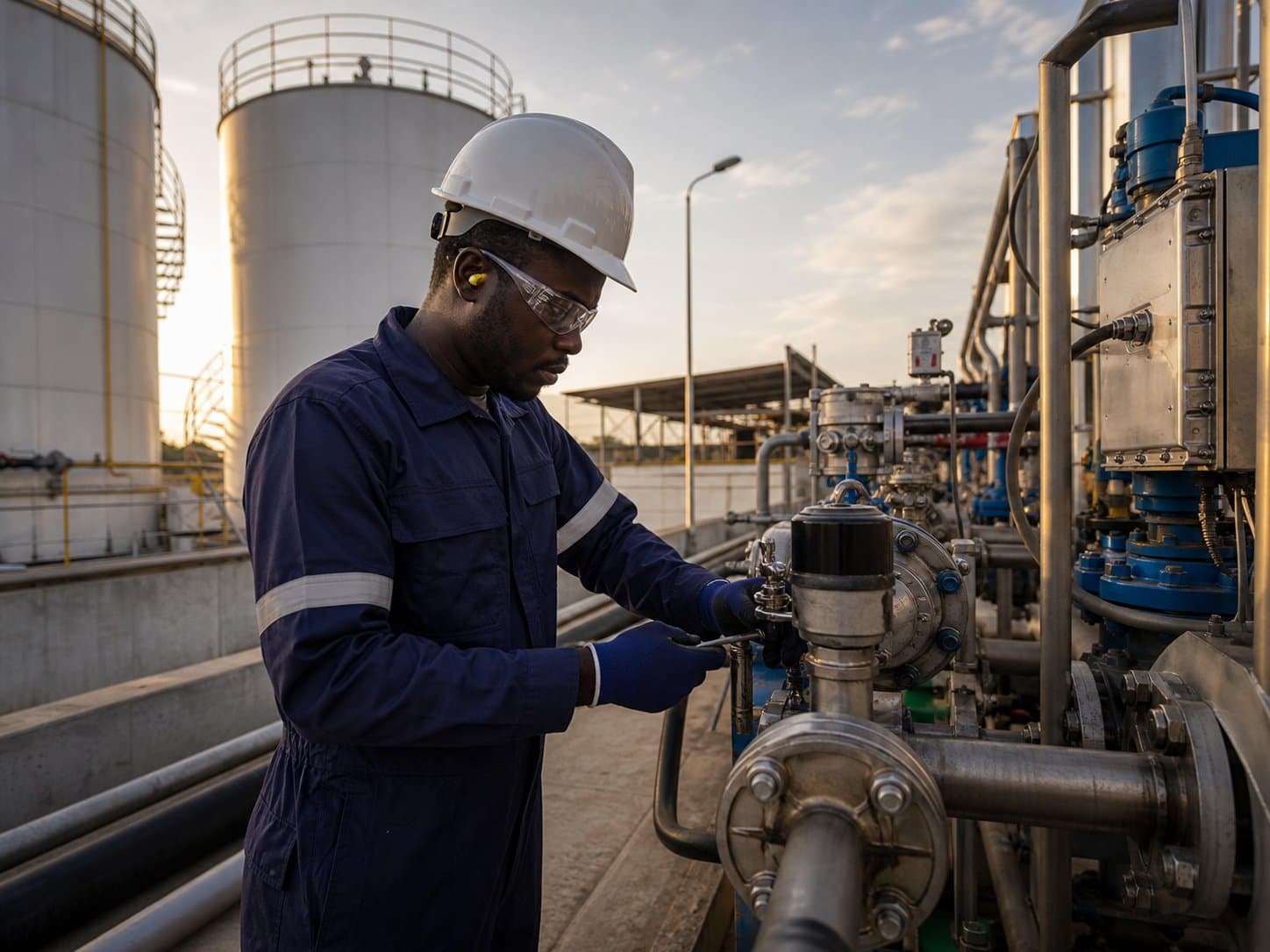 Scène professionnelle illustrant Produits pétroliers dans un environnement énergétique ou logistique ouest-africain
